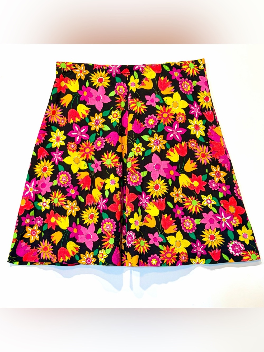 Vintage 🖤 60s Handmade Hawaiian "Flower Power" Textiles Psychedelic Floral Skirt